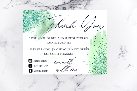 Printed Green Iridescent Brush Stroke Thank You For Your Business Cards - You - Various Sizes