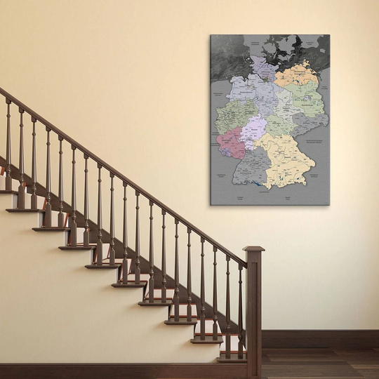 Map of Germany Graphic Art Print on Canvas in Grey