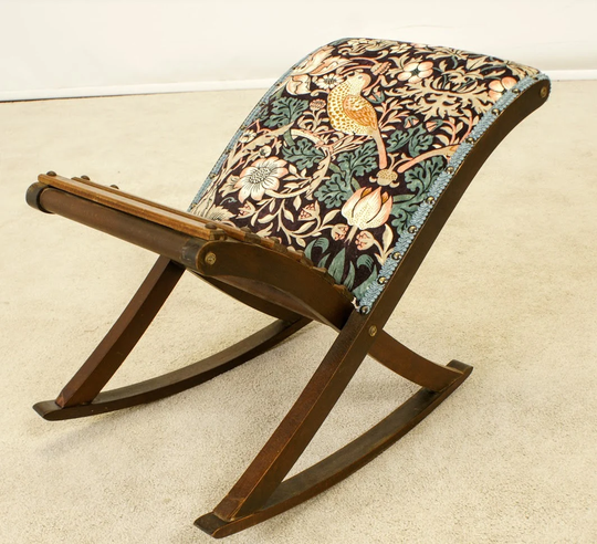 Recovered Antique/ Vintage Rocking Footrest Authentic Morris & Co Strawberry Thief Velvet