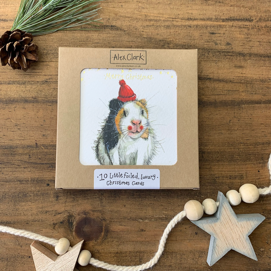Guinea Pig in A Woolly Hat Little Luxury Foil Christmas Cards Box - Pack Of 10 | xk13
