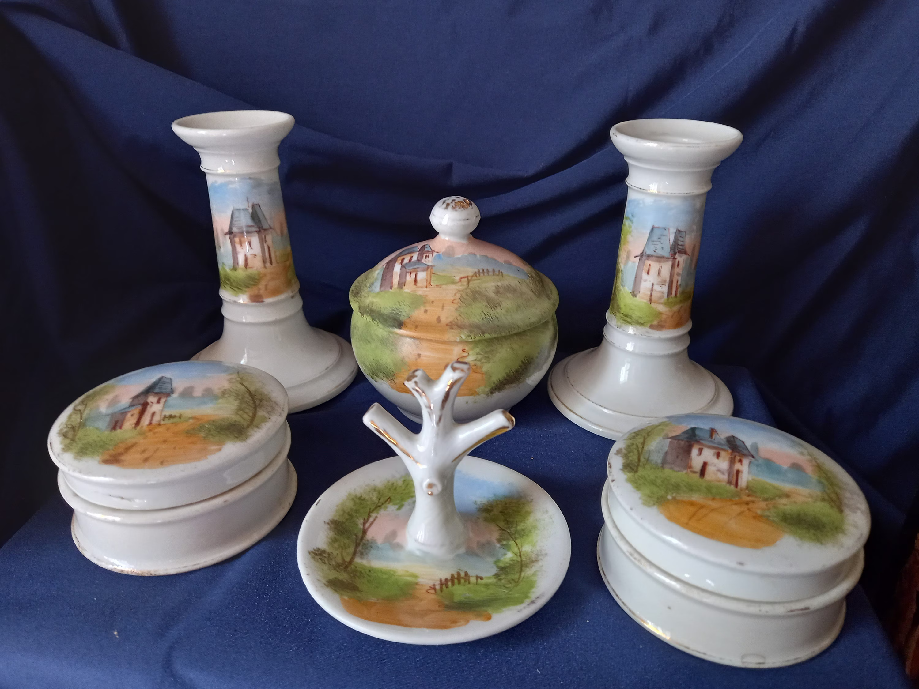 Vintage Dressing Table Set, Antique Vanity Hand Painted Ceramic, Interiors, Decor, Gift Idea
