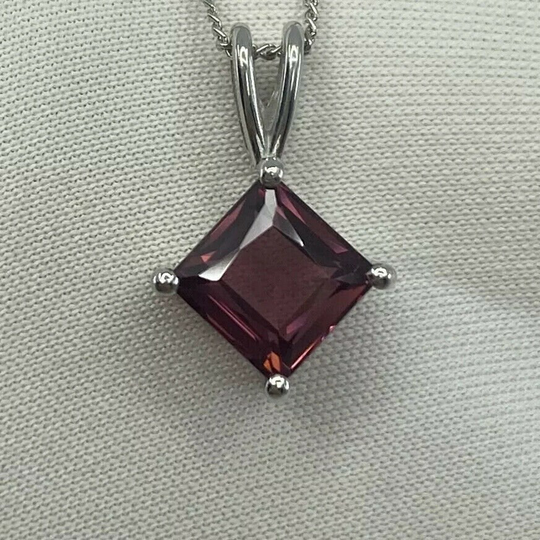 1.75Ct Vivid Pink Purple Rhodolite Garnet 950 Platinum Pendant Square Cut