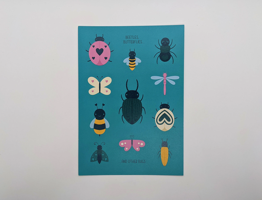 A5/A4 Beetles, Butterflies & Other Bugs Digital Print, Wall Art, Nature Decor, Nursery Print