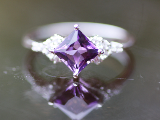 Natural Amethyst Ring Solid 10K White Gold , Size 7 Ready To Go February Birthstone Art Deco