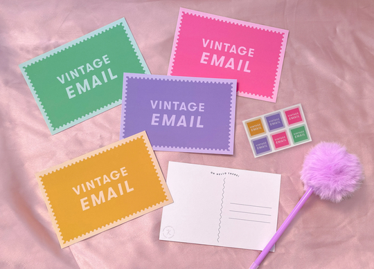 Vintage Email Collection - 90's Inspired Postcard Set With Bonus Mini Stamp Stickers