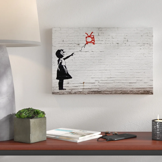 TV Balloon Girl by Banksy - Wrapped Canvas Graphic Art Print