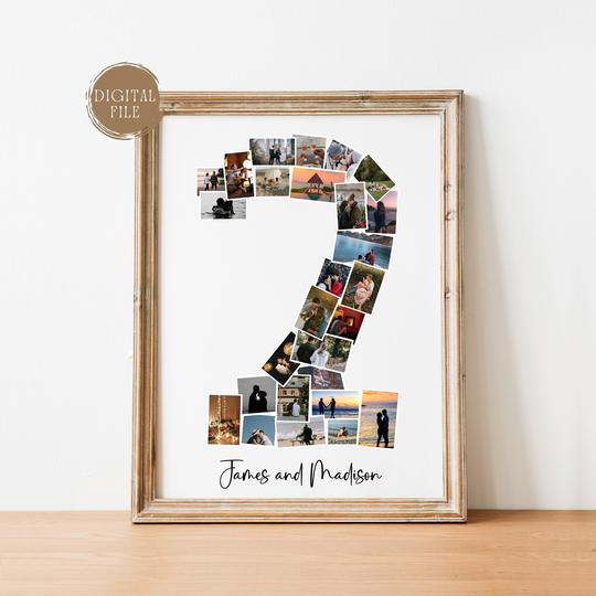Custom 2nd Anniversary Collage, Gift, Photo Collage Number 2 Years Anniversary, Year Collage