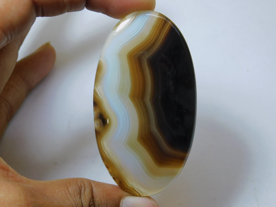 Top Grade Natural Black Banded Agate Cabochon Gemstone Loose Stone 142 Ct 68 X 38 Mm # 2032