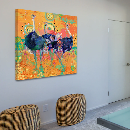 Three Ostrich by Evelia - Wrapped Canvas Graphic Art Print