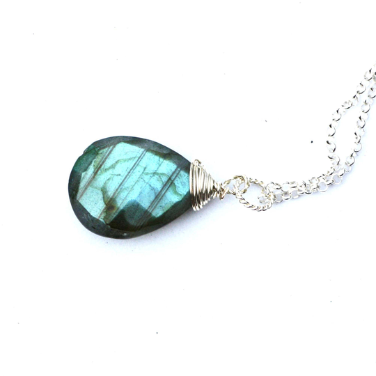 Natural Blue Flash Labradorite Pendant Solid Sterling Silver 925 , Healing Gem , From Canada