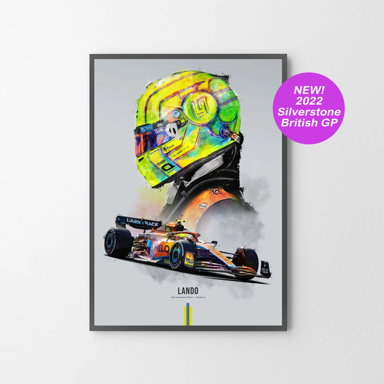 Lando 2022 British Gp Silverstone Neon Helmet & Car Poster Print | Art Gift Illustration | Unframed