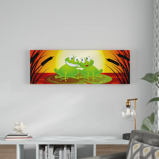 Frog in Love Cartoon Framed Children's Graphic Art on Canvas