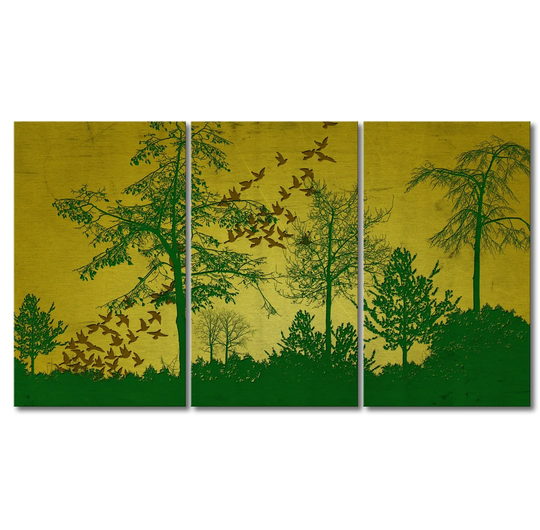 Birds in Forest 3 Piece Graphic Art on Canvas Set