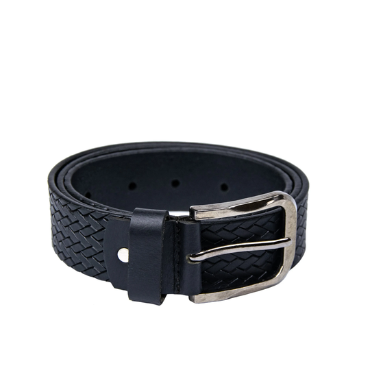 Rope Print Black Leather Mens Belt | Gift For Him, Handmade Belt, Casual Style in Black, Genuine For Men