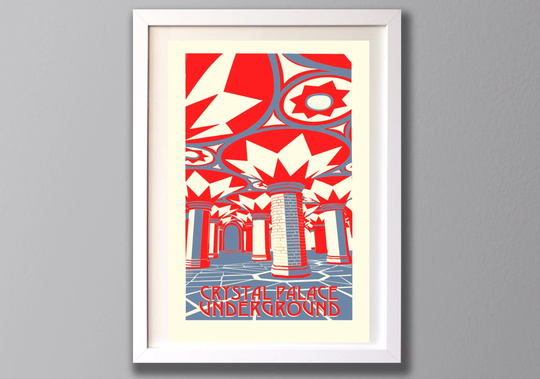 Crystal Palace Subway A3 Print, Underground, South London - Limited Edition Screen Print | UnFramed Red Grey