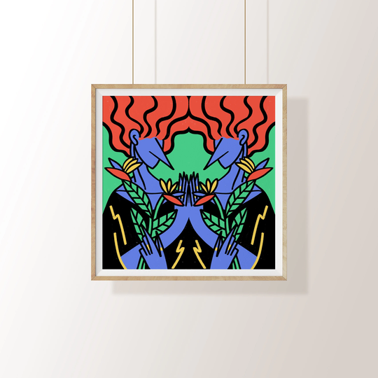 Twin Sisters Print, Graphic Art Poster, Home Wall Art, Contemporary Design, Colourful Modern Happy Print Giclee