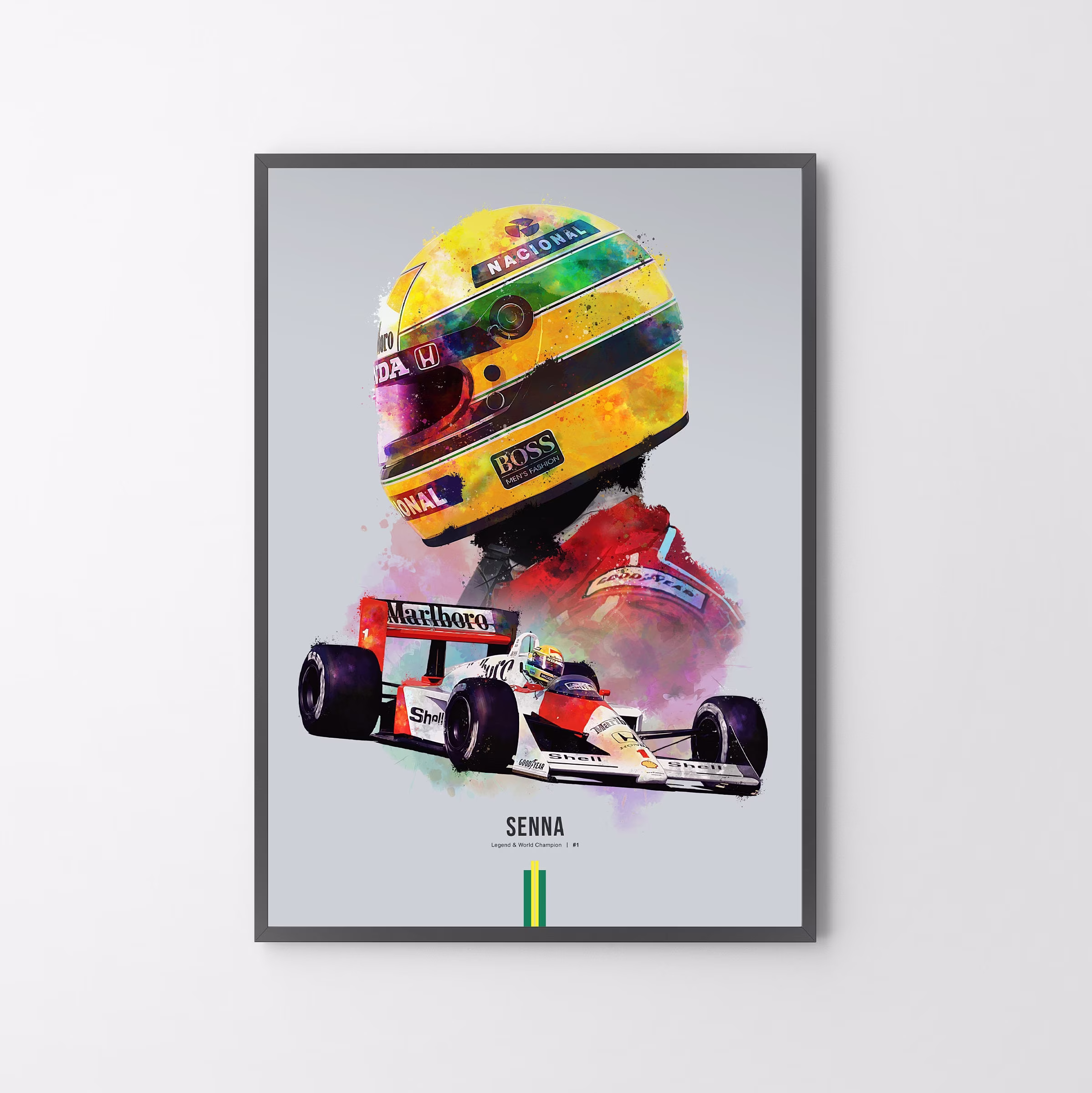 Ayrton Senna F1 Mclaren & Helmet Formula One Poster Print | Illustration | Unframed
