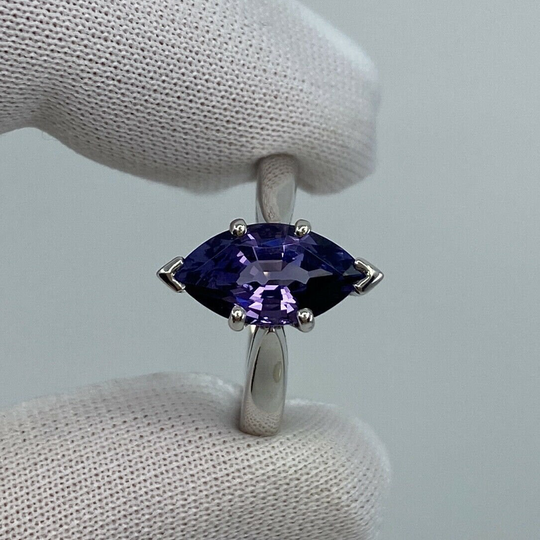 2.13Ct Vivid Purple Spinel Marquise Navette Cut 18K White Gold Solitaire Ring