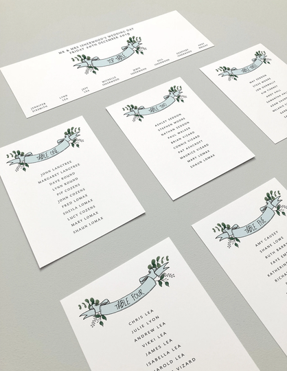 Wedding Table Seating Chart Cards | Custom Illustrated Plan Botanical Banner Stationery