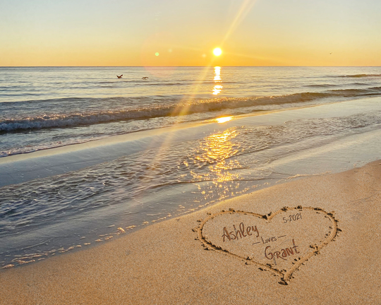 Heart With Names Written in Sand On Florida Beach/Personalized Couples Gift/ Wedding Gift Print Engagement
