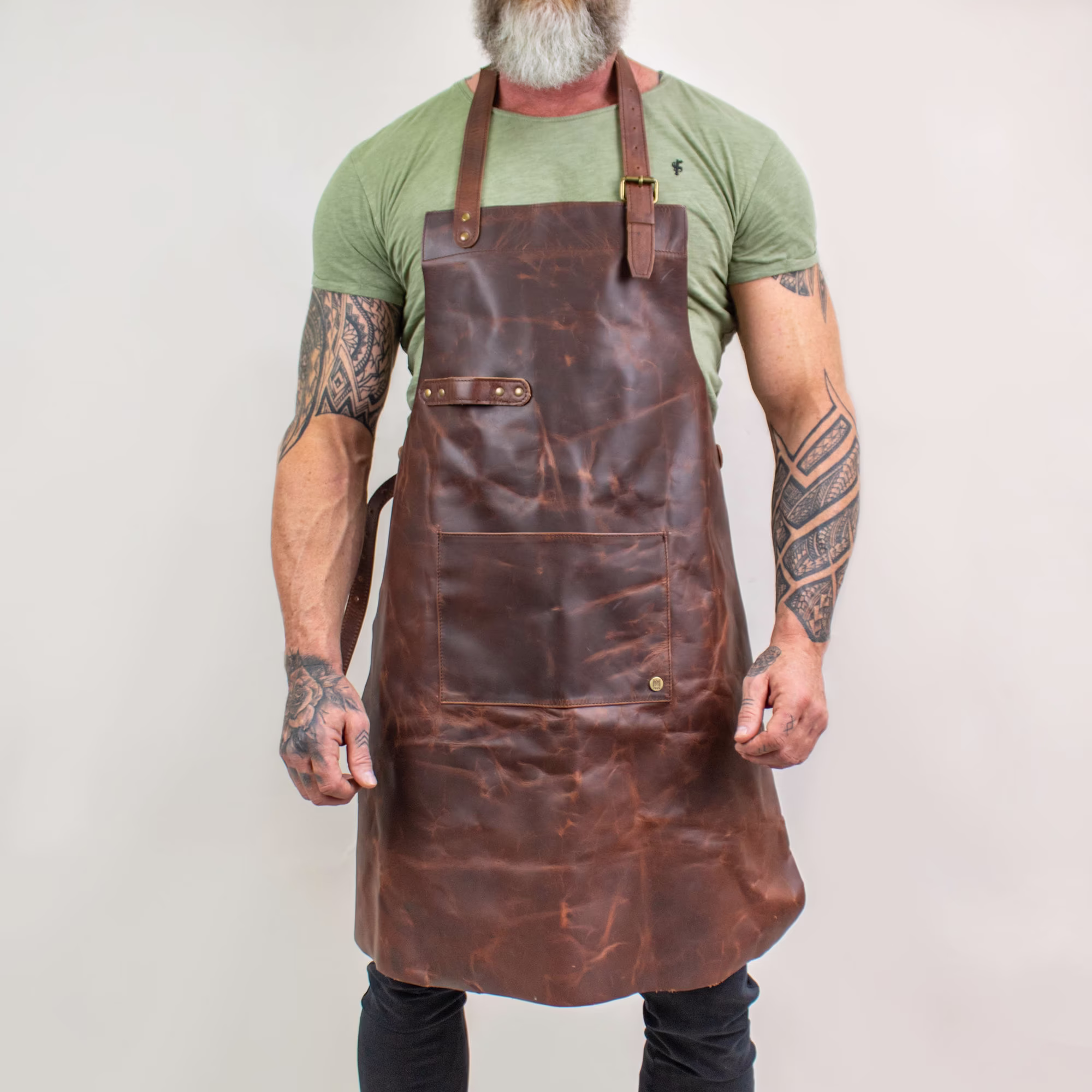 Distressed Leather Apron - Full Grain Butchers For Hobbyists Woodwork Blacksmith With Pockets & Towel Loop By Mahi