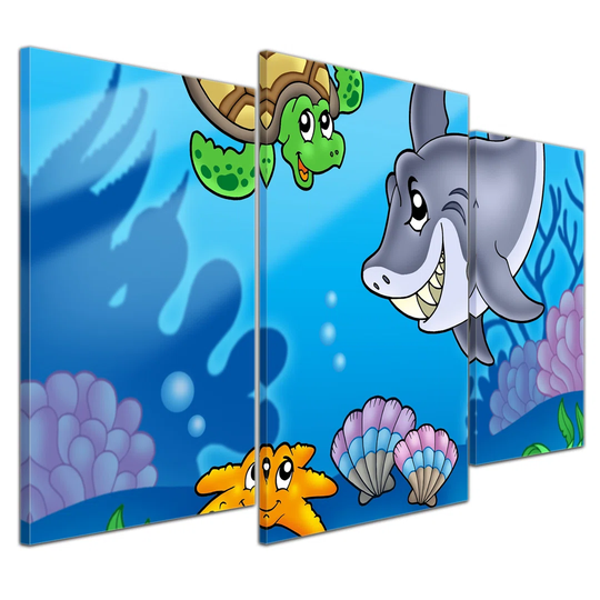Children's Picture Underwater Animals 3-Piece Graphic Art Set on Canvas