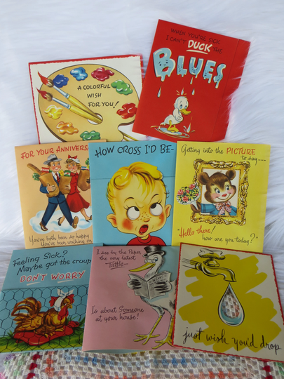 Vintage Greeting Cards Lot-Ephemera-Mixed Media-Paper-Crafts-Scrap Booking-Old Stock-Unused-Original Box & Envelopes Too