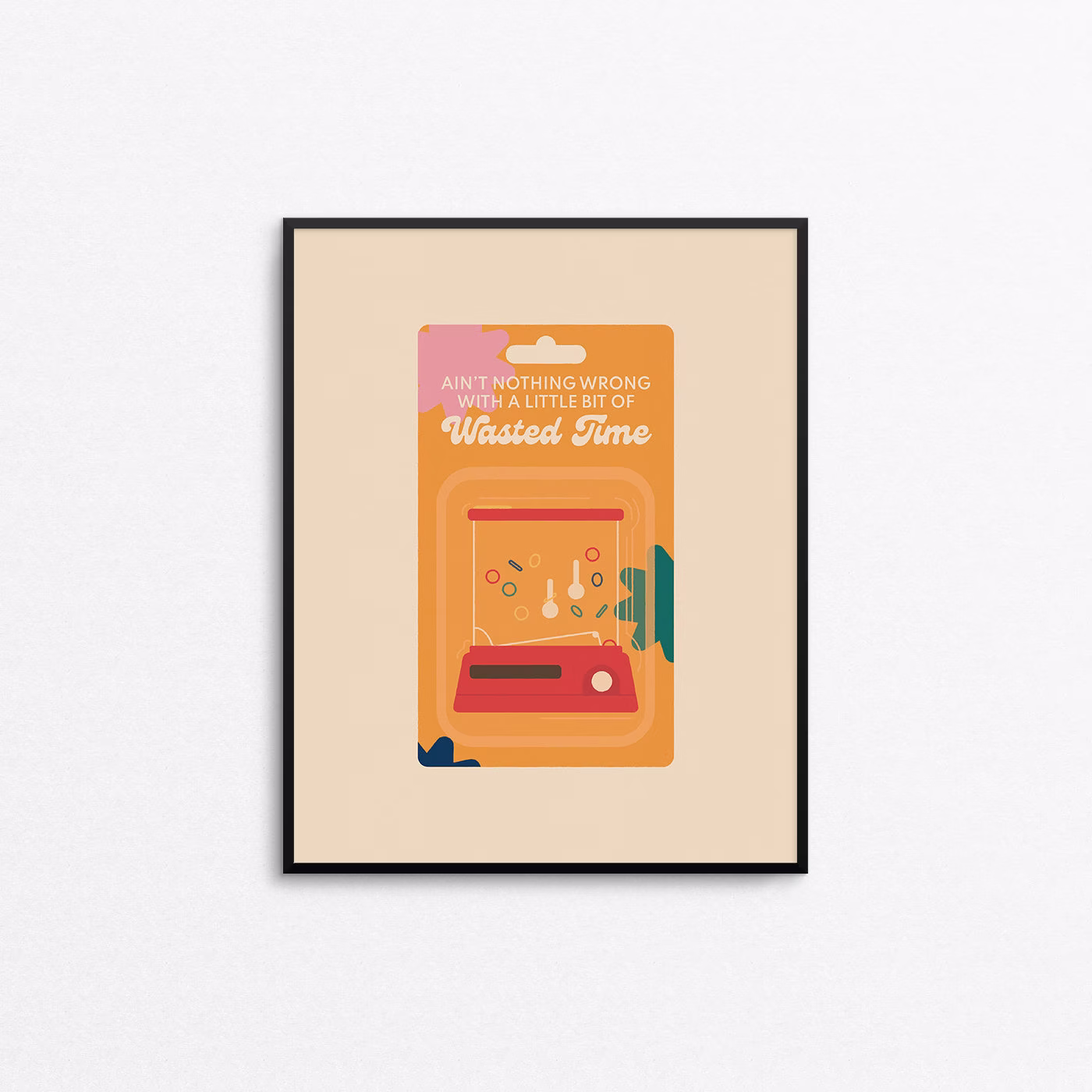 Wasted Time Art Print - Retro Kids Toy Illustration, Ring Toss Print, Quirky Wall Art, Whimsical Bright Colored Time Theme Art
