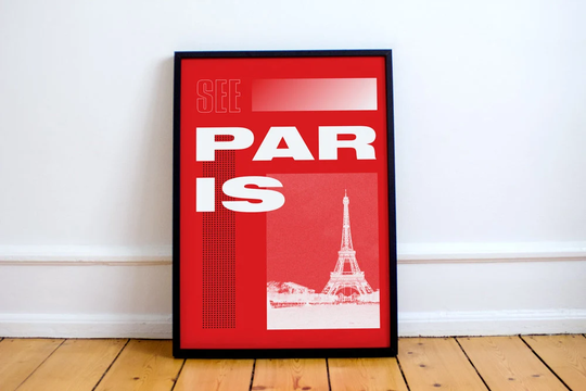 Paris Print Eiffel Tower Graphic Art, Vacation, France, Europe, Tourism, Design, Type, French, Illustration, Photography