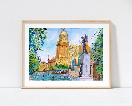 Leeds England, Art Gallery, Town Hall, The Headrow, Yorkshire, Print, Poster, City Painting, A3, A4, A2