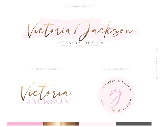 Logo Design, Business Package, Premade Logo, Gold Pink Branding, Blush Modern Rose