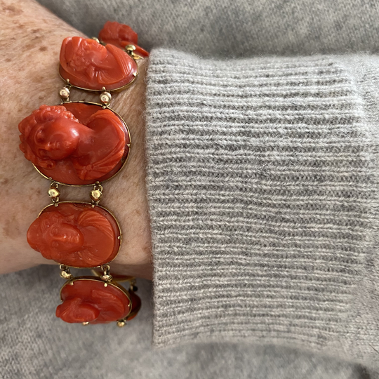 Antique Coral Cameo Bracelet, Victorian