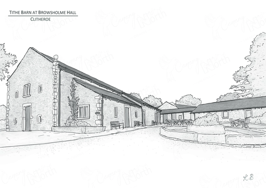 Tithe Barn At Browsholme Hall - Clitheroe Hand Drawn Digital Illustration With Free Postage Perfect Personal Wedding Gift