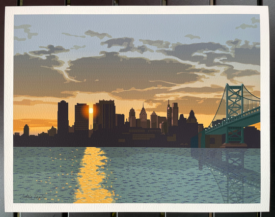 Ben Franklin Bridge Philly Skyline - 11x14