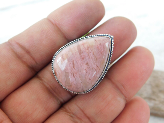 Pink Rhodonite Sterling Silver Ring, Bohemian Statement Anniversary Jewelry, Hippie Bridesmaid Ring, Gifts, Nj188