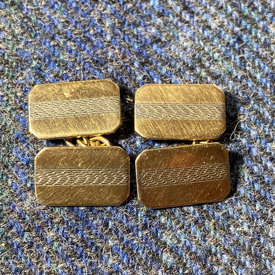Art Deco Gold Cufflinks, 9Ct Bicolour, 1924