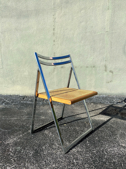 Vintage Italian Style Wicker Cane & Chrome Folding Chair