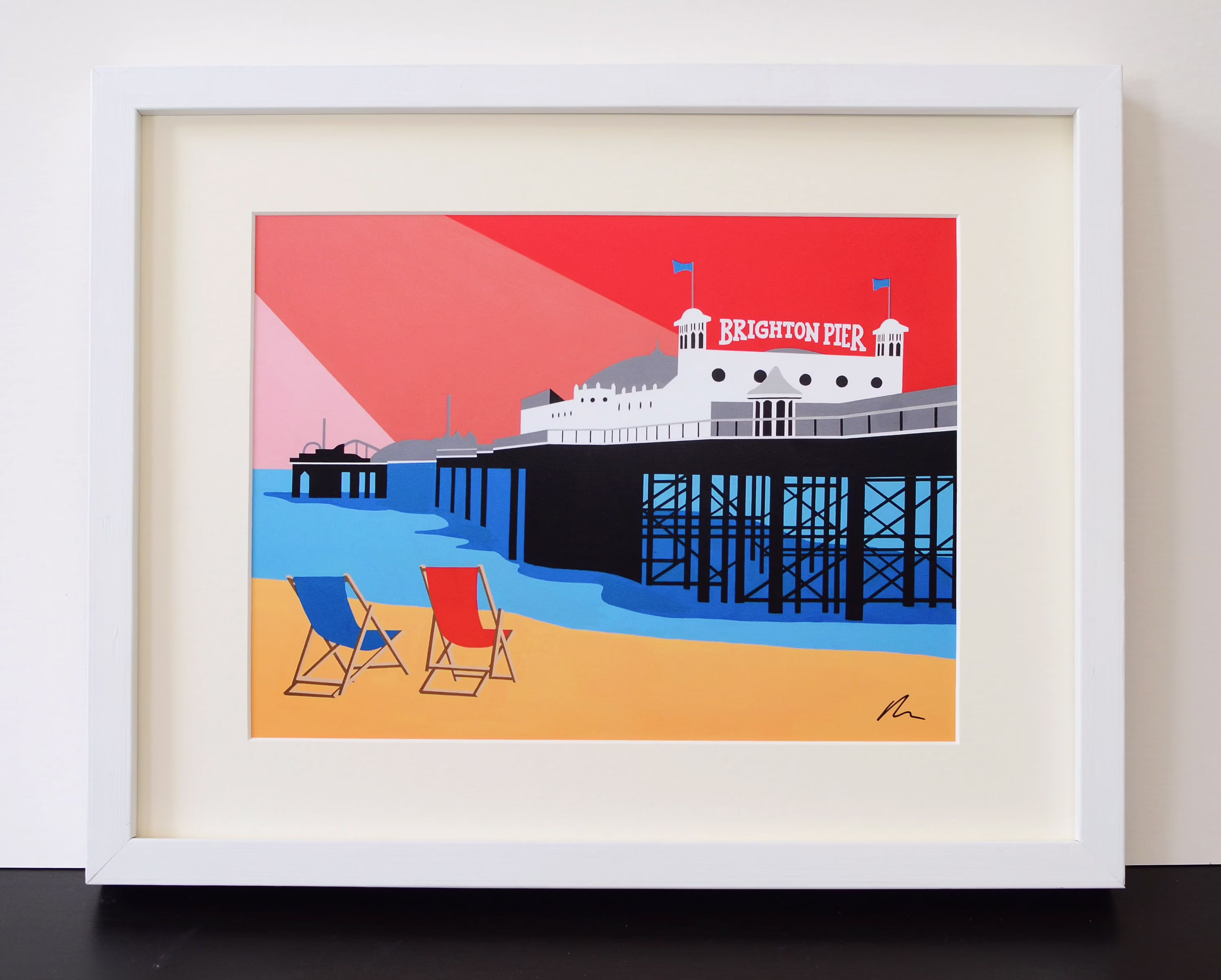 Brighton Pier Themed Mounted Fine Art Print - British Seaside Deco Travel Poster By Rebecca Pymar