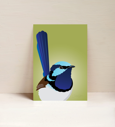 Fairy Wren Print, Bird Australian Wall Art, Digital Illustration