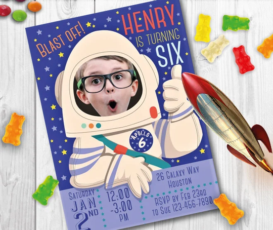 Space Birthday Party Invitation For Boy Or Girl - Personalized With Your Photo Digital File
