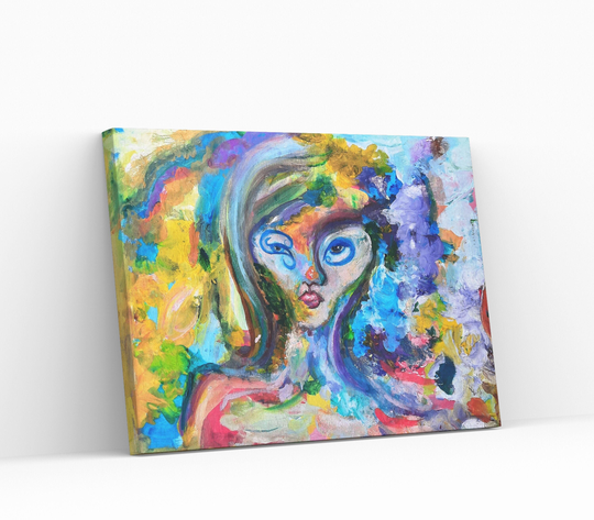 Original Gouache Female Painting Colorful Portrait Living Room Decor Woman Abstract Minimalist Art Floral