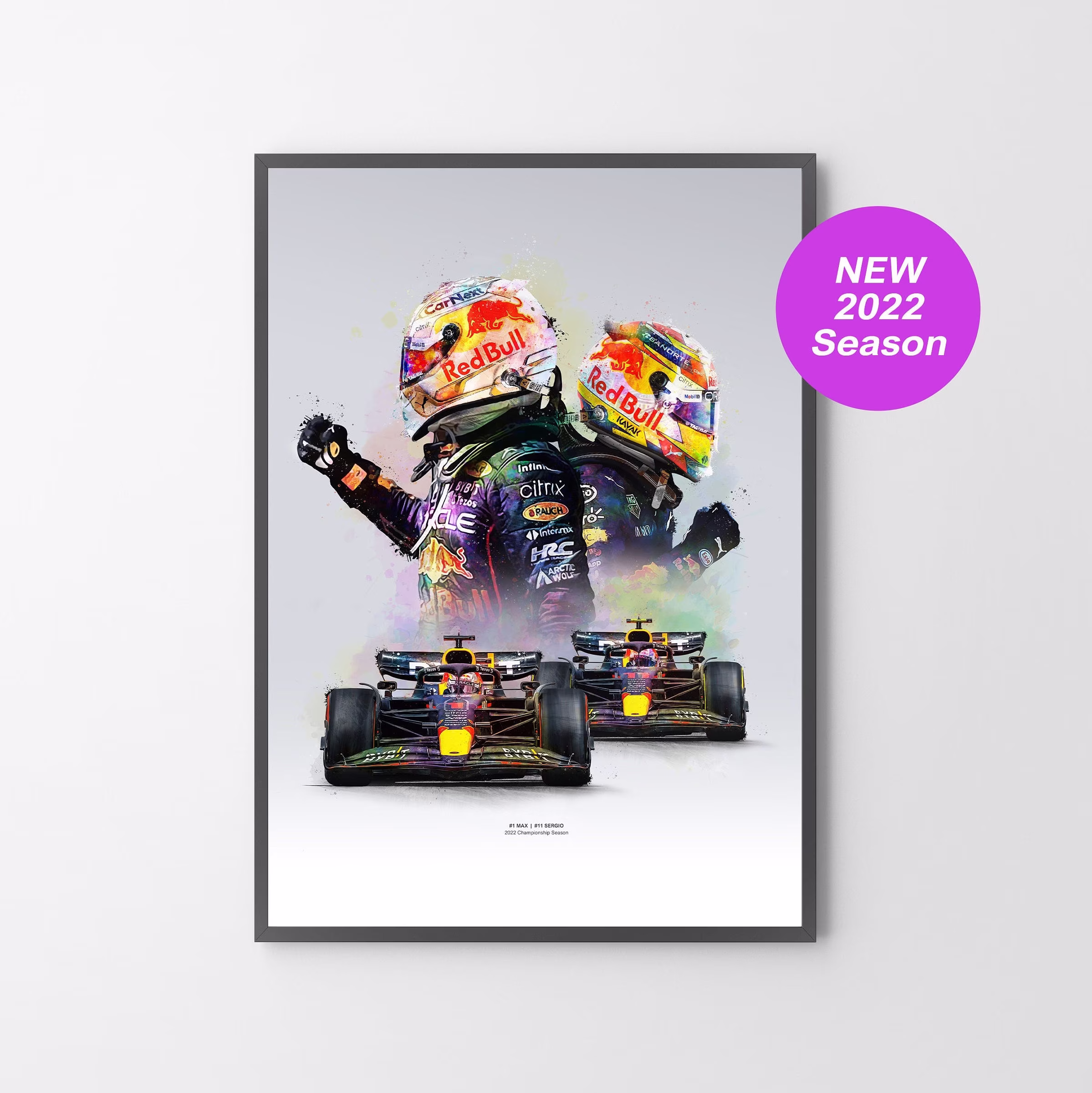 Sergio & Verstappen F1 Team Poster Print | Art Gift Illustration | Unframed