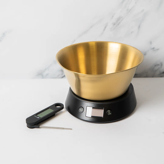 Folding Digital Kitchen Scale with Thermometer and Bowl