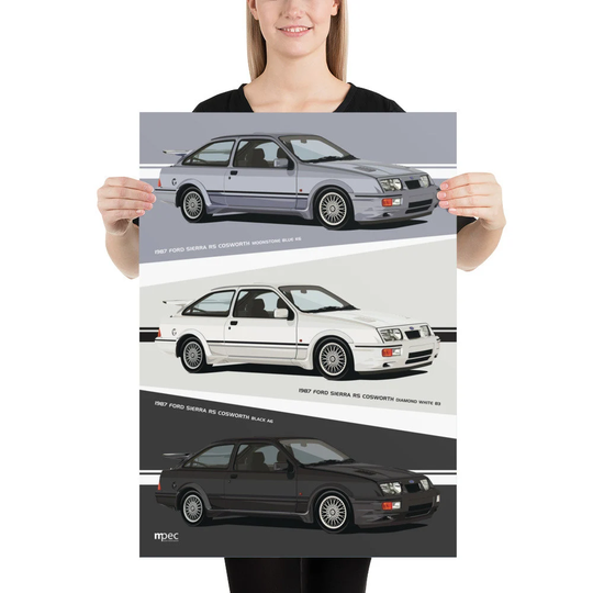 Combined Illustration Ford Sierra Rs Cosworths Portrait Poster 50cm X 70cm