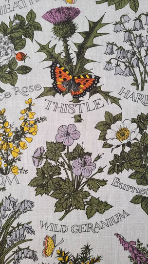 Never Too Early, Vintage Signed Pat Albeck For The National Trust Scotland Linen Kitchen Tea Towel Wild Flowers From