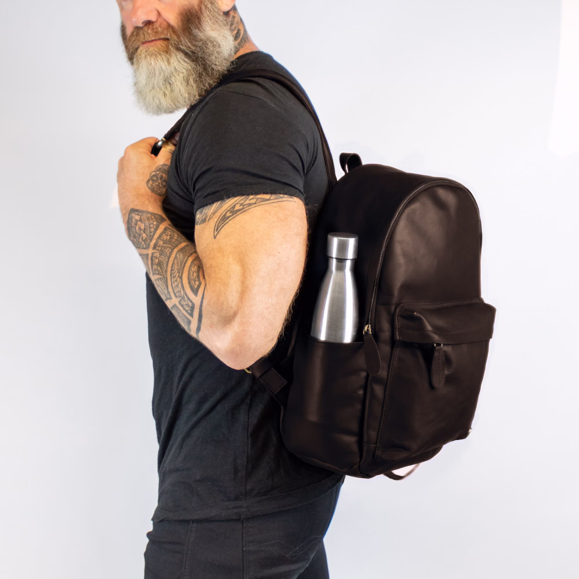 Personalized Mahogany Leather Backpack With Side Pockets & 13