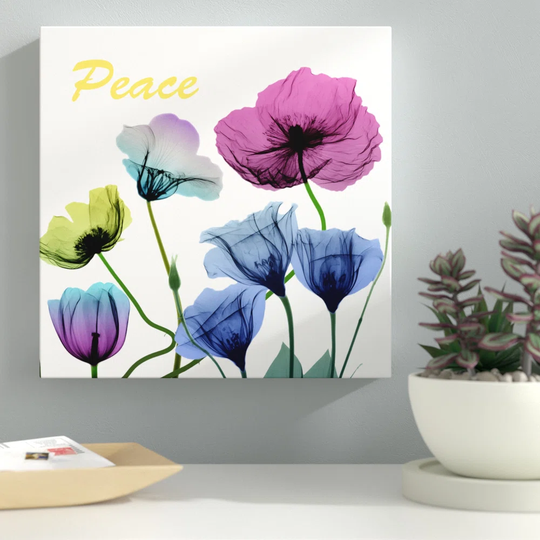 Floral Rainbow Peace - Wrapped Canvas Graphic Art Print