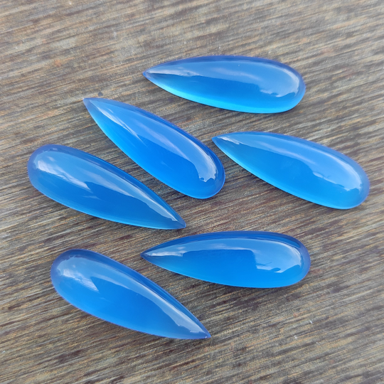Blue Chalcedony Wholesale Cabochon Lot, Long Pear Shape, 7x14 Mm To 12x36 Calibrated Loose Gemstone, Flat Back, Bezel Setting