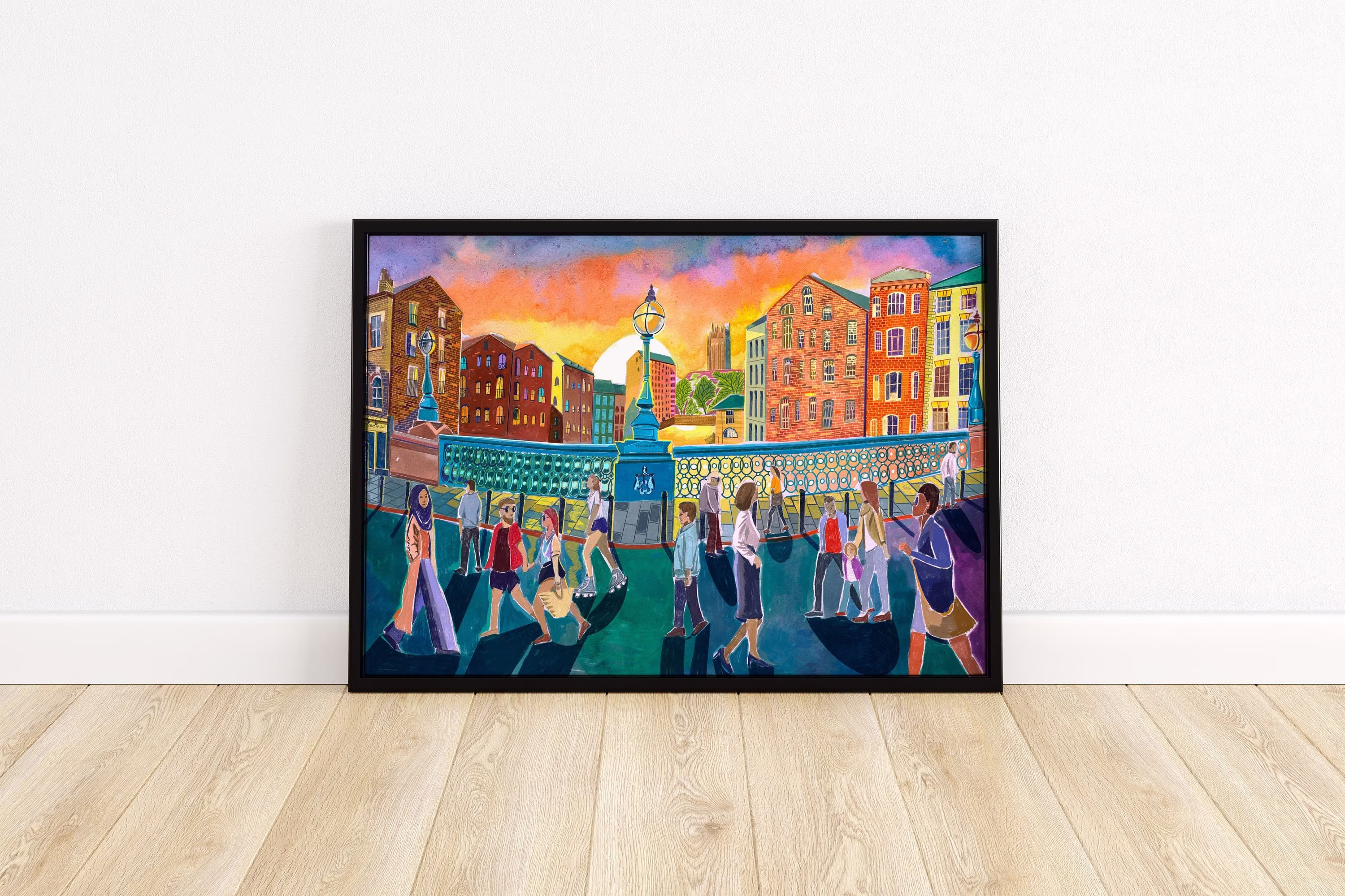 Leeds UK Artwork Print, Bridge, Meets Leeds, River Aire, The Calls, Lower Briggate, Coat Of Arms, Poster, A3, A4, A2