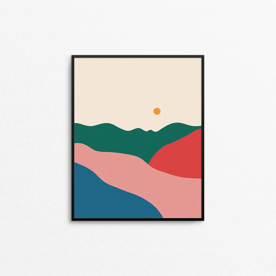 The Hills Art Print - Colorful Abstract Landscape Print, Quirky Wanderlust Hipster Mountain Wall Art, Nature Lovers Art 8x10